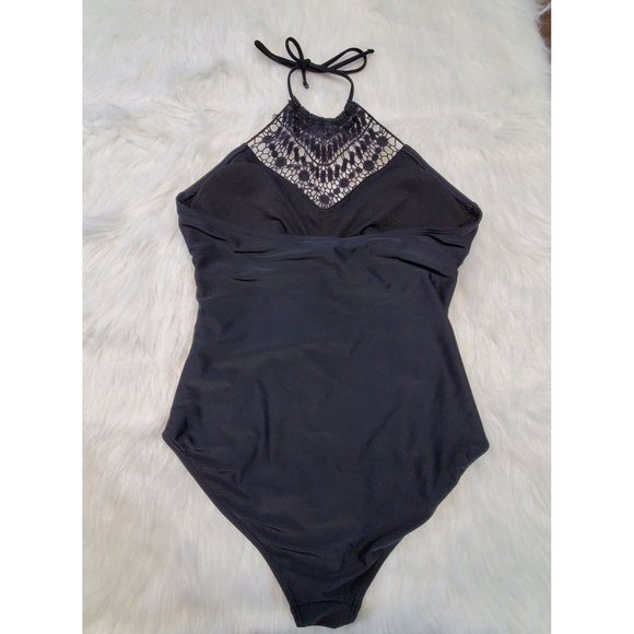 Ambrielle Swimwear Women's L One Piece Black Bathing Swim Suit Crochet‎ Detail - Picture 4 of 6